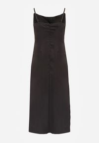 Renee - Czarna Sukienka Maxi z Rozcięciem i Marszczeniem Viviepa. Okazja: na wesele, na ślub cywilny, na imprezę. Kolor: czarny. Długość rękawa: na ramiączkach. Długość: maxi #6