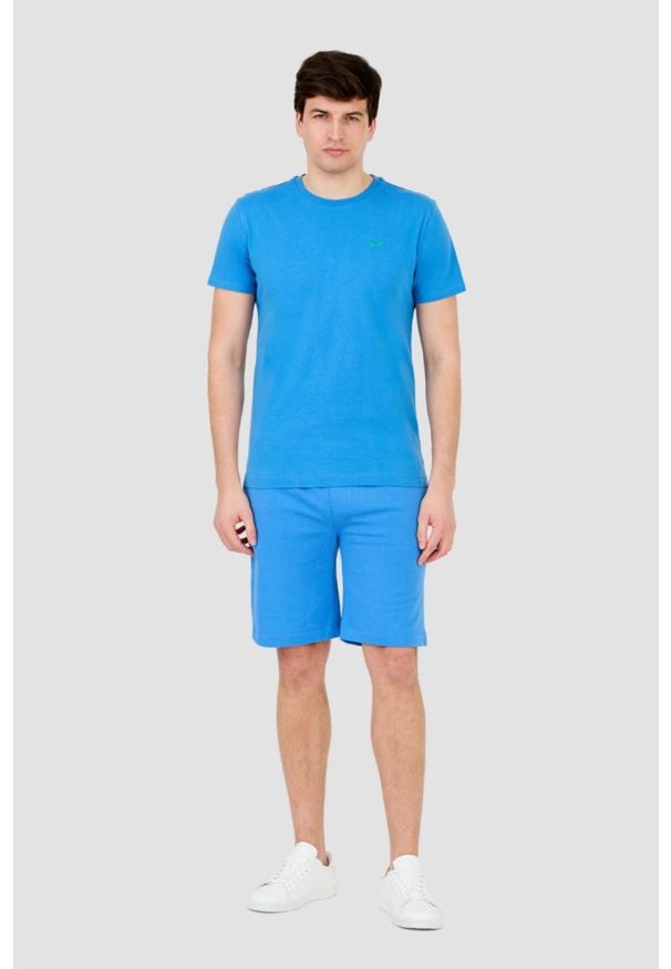 La Martina - LA MARTINA Błękitny męski t-shirt z małym logo, Rozmiar L. Kolor: niebieski