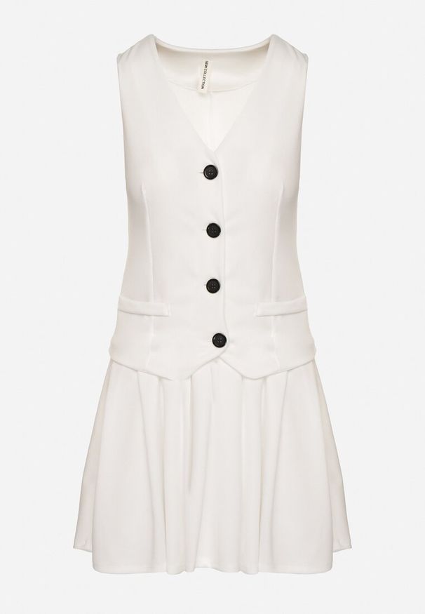 Born2be - Biała Sukienka Góra w Stylu Kamizelki i Rozkloszowany Dół Eviraia. Okazja: na co dzień. Typ kołnierza: dekolt w kształcie V. Kolor: biały. Typ sukienki: rozkloszowane. Styl: klasyczny, casual