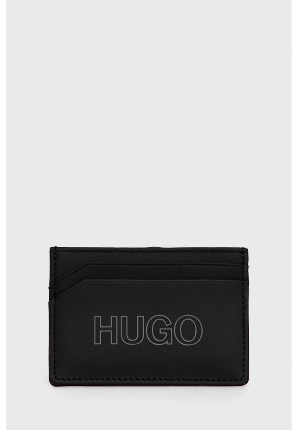 Hugo Etui na karty skórzane męski kolor czarny. Kolor: czarny. Materiał: skóra