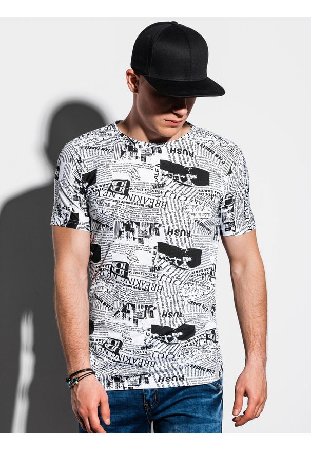 Ombre Clothing - T-shirt męski z nadrukiem S1292 - biały - XXL. Kolor: biały. Materiał: bawełna, tkanina. Wzór: nadruk. Styl: klasyczny