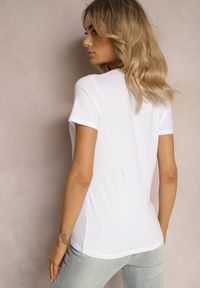 Renee - Biała Bluzka T-shirt z Bawełny Ozdobiona Haftem Radianca. Kolor: biały. Materiał: bawełna. Wzór: haft, aplikacja. Styl: boho, klasyczny #4