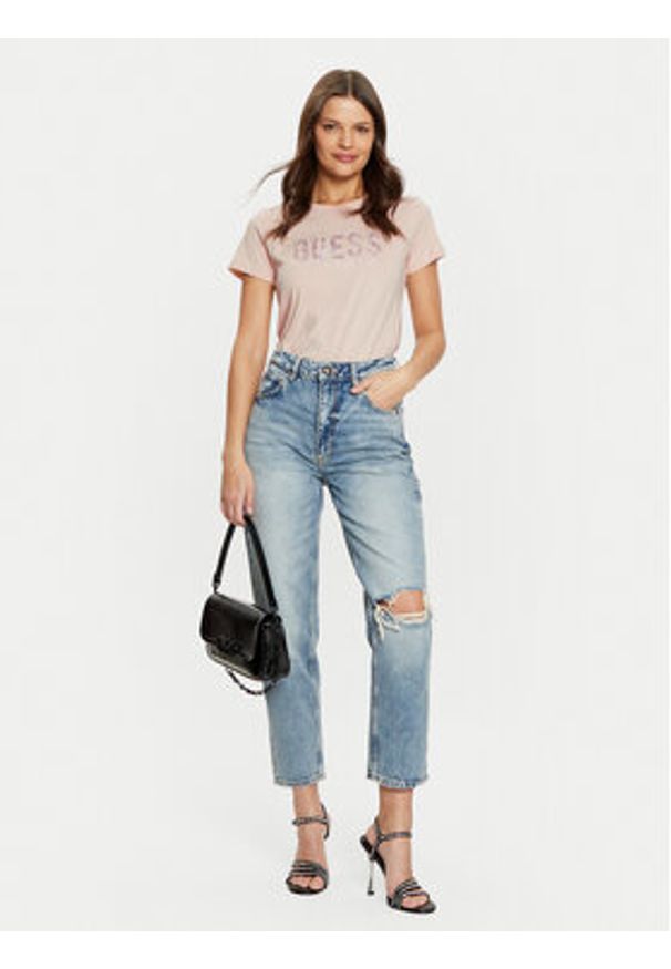 Guess T-Shirt W5RI19 I3Z14 Beżowy Regular Fit. Kolor: beżowy. Materiał: bawełna