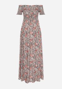 Born2be - Czarno-Beżowa Sukienka Hiszpanka Długa z Bawełny w Kwiatowy Print Mrosa. Typ kołnierza: dekolt hiszpanka. Kolor: czarny. Materiał: bawełna. Wzór: kwiaty, nadruk. Sezon: wiosna, lato. Typ sukienki: z odkrytymi ramionami. Styl: boho, elegancki. Długość: maxi #6