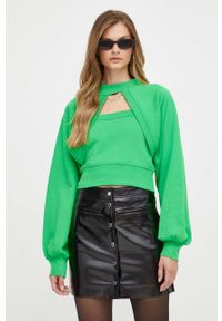 Karl Lagerfeld bluza damska kolor zielony gładka. Kolor: zielony. Materiał: bawełna, poliester. Długość rękawa: raglanowy rękaw. Wzór: gładki. Styl: klasyczny