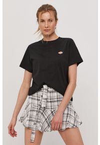 Dickies T-shirt damski kolor czarny DK0A4XDABLK-BLACK. Okazja: na co dzień. Kolor: czarny. Materiał: dzianina. Wzór: gładki, aplikacja. Styl: casual #1