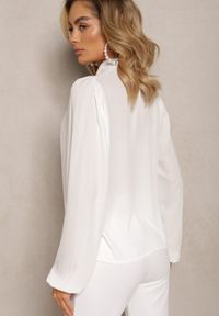 Renee - Biała Koszula z Ozdobnym Wiązaniem przy Szyi Sessame. Kolor: biały. Materiał: jeans. Styl: elegancki #4