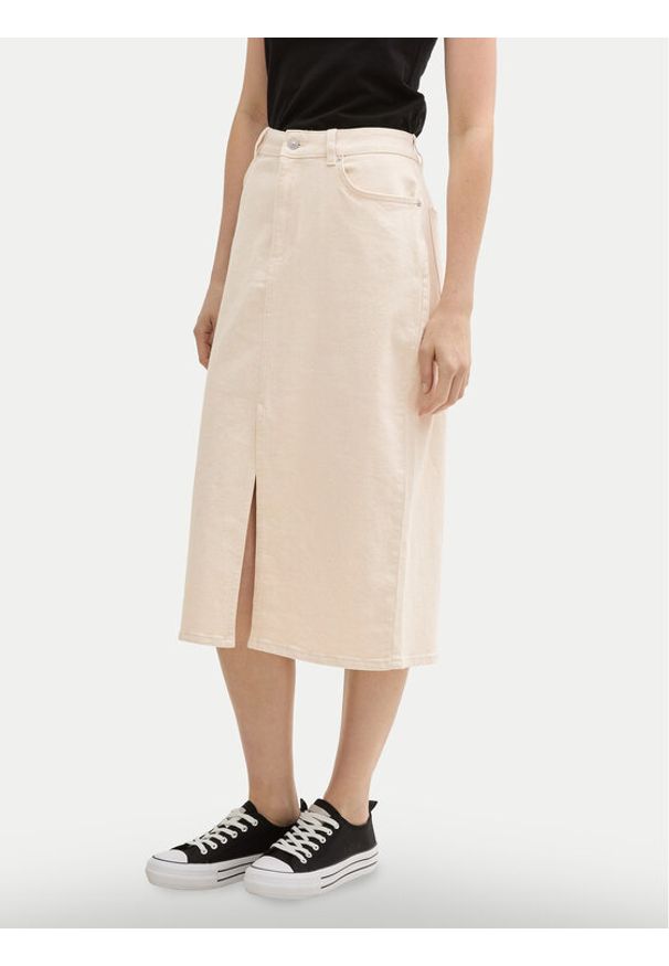 Tom Tailor Denim Spódnica jeansowa 1045506 Beżowy Regular Fit. Kolor: beżowy. Materiał: bawełna