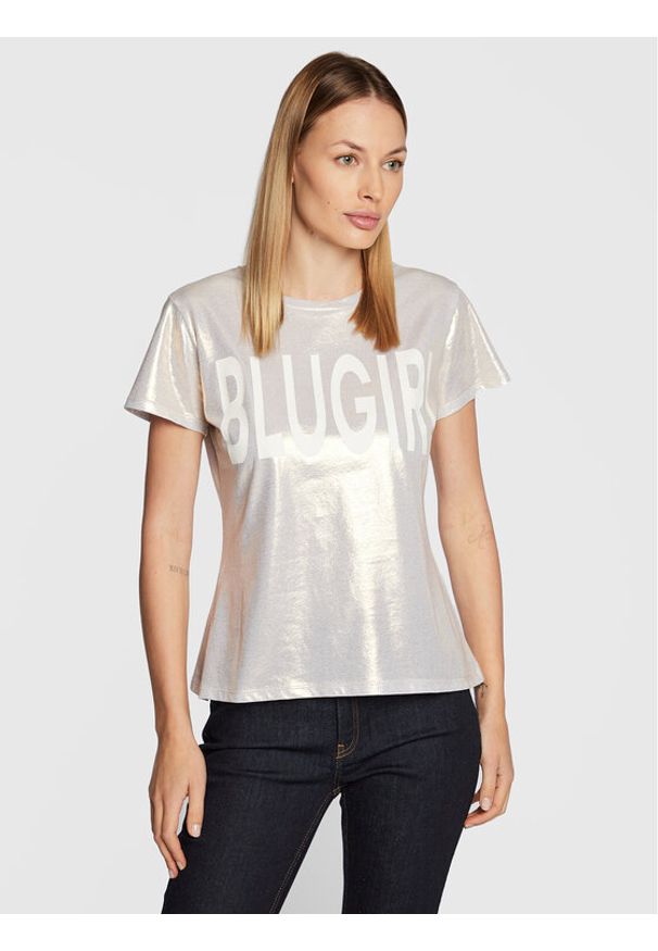Blugirl Blumarine T-Shirt RF2213-J6559 Srebrny Regular Fit. Kolor: srebrny. Materiał: bawełna