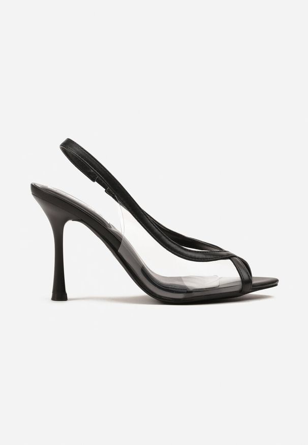 Renee - Czarne Transparentne Sandały na Szpilce Slingback z Noskiem Peep Toe Neothia. Okazja: na co dzień. Nosek buta: otwarty. Kolor: czarny. Materiał: jeans. Obcas: na szpilce. Styl: klasyczny, casual, elegancki