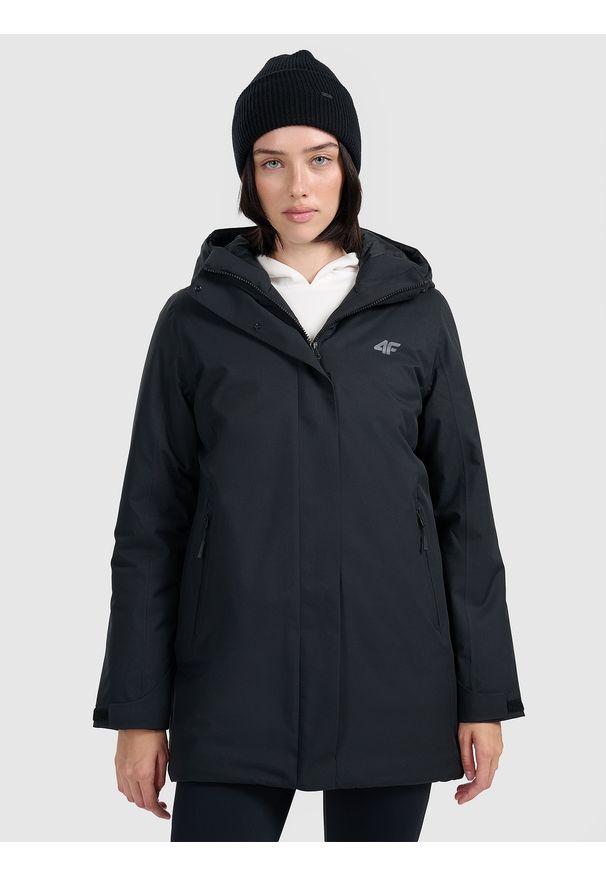 4f - 4F Parka zimowa membrana 8000 damska - czarna S. Okazja: na co dzień. Kolor: czarny. Materiał: poliester, materiał. Długość: do kolan. Sezon: zima. Styl: casual