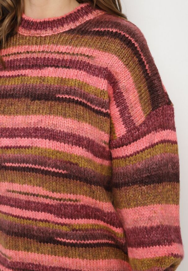 Born2be - Różowo-Brązowy Sweter w Poziome Paski Rortia. Kolor: różowy. Materiał: materiał. Wzór: paski. Sezon: zima