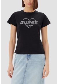 Guess - GUESS Czarny damski t-shirt Narciso. Kolor: czarny