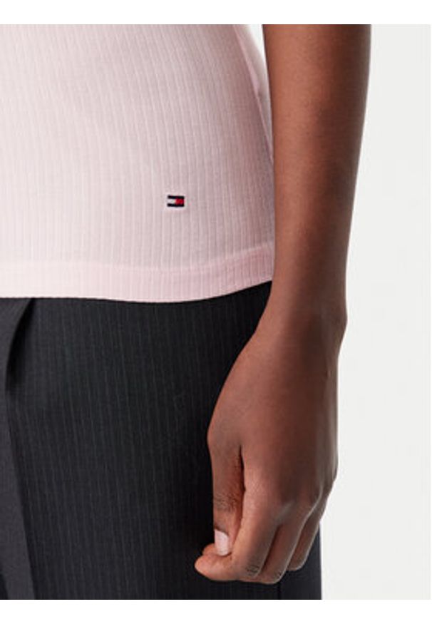 TOMMY HILFIGER - Tommy Hilfiger T-Shirt WW0WW37866 Różowy Slim Fit. Kolor: różowy. Materiał: wiskoza