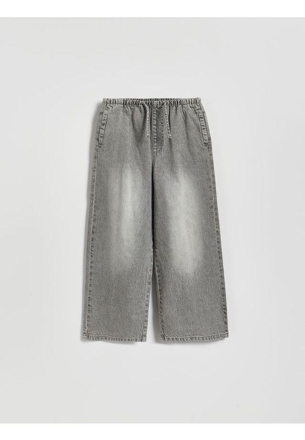 Reserved - Jeansy super wide leg - jasnoszary. Kolor: szary
