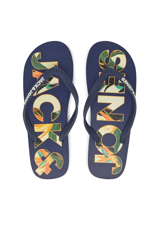 Jack & Jones - Jack&Jones Japonki Jfwlogo Palm Print Flip Flop Ln 12230642 Granatowy. Kolor: niebieski. Wzór: nadruk