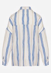 Renee - Beżowo-Niebieska Casualowa Koszula z Bawełny w Paski Sileata. Okazja: na co dzień. Kolor: beżowy. Materiał: bawełna. Wzór: paski. Styl: casual #4