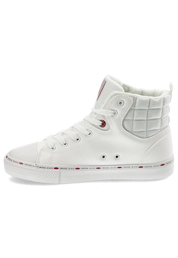 Białe Sneakersy Cross Jeans Męskie Ocieplane Obuwie. Okazja: na spacer. Kolor: biały. Materiał: skóra ekologiczna, futro, materiał, syntetyk. Szerokość cholewki: normalna. Wzór: aplikacja. Sezon: zima. Sport: turystyka piesza