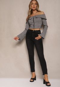 Renee - Czarne Jeansy Typu Skinny z Bawełną High Waist Mevule. Okazja: na co dzień. Stan: podwyższony. Kolor: czarny. Styl: casual