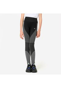 Decathlon - Legginsy fitness dziecięce Domyos. Kolor: czarny, biały, wielokolorowy. Materiał: materiał, poliamid, poliester, elastan