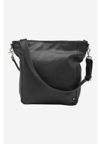 DEPECHE. - Skórzana torebka z dwoma paskami na ramię. Kolor: czarny. Wzór: paski. Materiał: skórzane. Styl: elegancki, klasyczny. Rodzaj torebki: na ramię #1