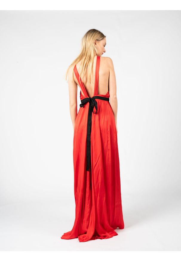 Pinko Sukienka "Anguria" | 1N13K0 A04F | Kobieta | Czerwony. Kolor: czerwony. Materiał: wiskoza. Długość rękawa: na ramiączkach. Sezon: lato. Typ sukienki: dopasowane, rozkloszowane. Styl: elegancki. Długość: maxi