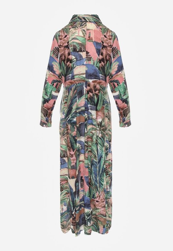 Renee - Niebiesko-Zielona Sukienka Basomela. Kolor: niebieski. Długość rękawa: długi rękaw. Wzór: nadruk. Sezon: wiosna. Typ sukienki: koszulowe. Styl: klasyczny, wakacyjny. Długość: maxi