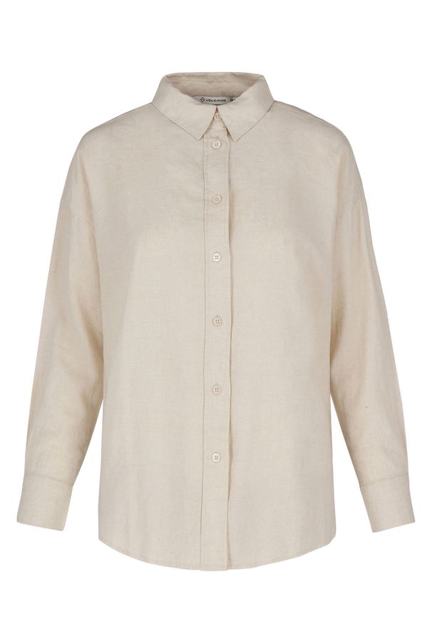 Volcano - Koszula z lnem K-VEHI. Materiał: len. Wzór: paski. Sezon: wiosna, lato