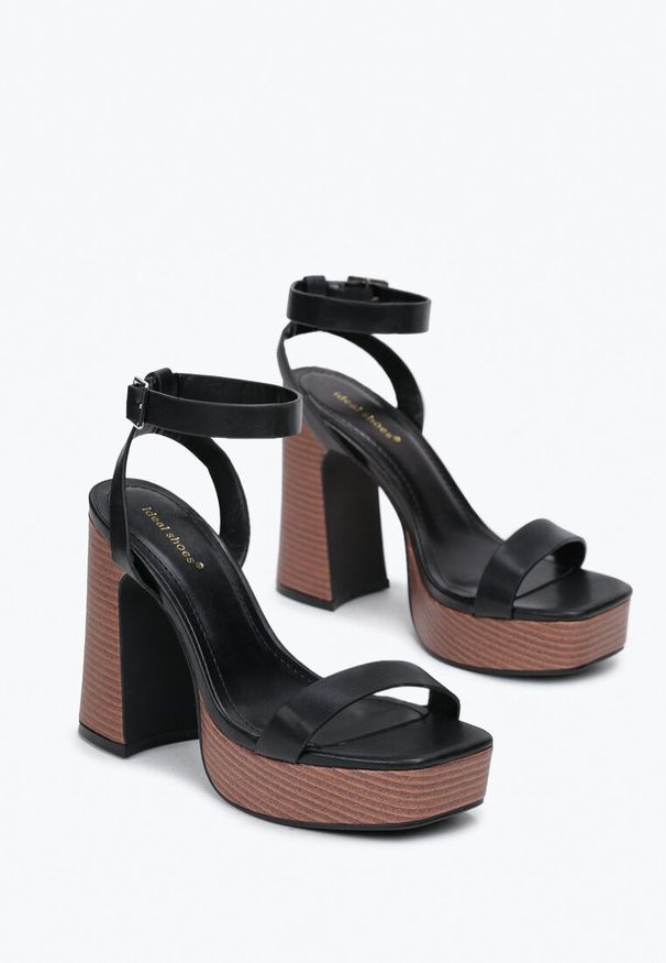 Renee - Czarne Sandały na Słupku i Platformie Falotto. Zapięcie: sprzączka. Kolor: czarny. Obcas: na platformie