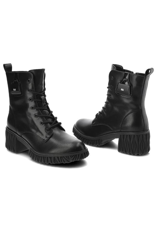 Czarne Botki Artiker Modne Skórzane Buty Na Obcasie. Kolor: czarny. Materiał: skóra. Szerokość cholewki: normalna. Wzór: aplikacja. Obcas: na obcasie. Styl: rockowy, elegancki. Wysokość obcasa: średni