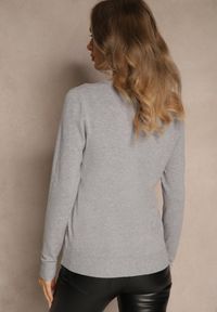 Renee - Szary Gładki Sweter w Minimalistycznym Stylu Tevra. Okazja: na co dzień. Kolor: szary. Materiał: jeans. Wzór: gładki. Styl: casual, klasyczny