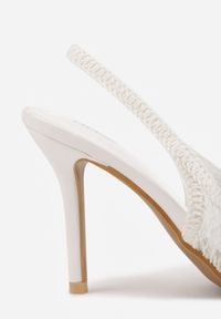Renee - Białe Szpilki VICES Slingback z Ażurową Cholewką Ernestine. Zapięcie: pasek. Kolor: biały. Materiał: satyna. Szerokość cholewki: normalna. Wzór: ażurowy. Obcas: na szpilce. Styl: elegancki #3