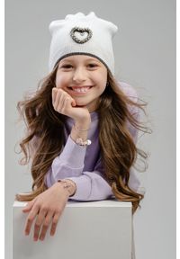 Jamiks czapka dziecięca Larysa kolor biały z cienkiej dzianiny. Kolor: biały. Materiał: dzianina