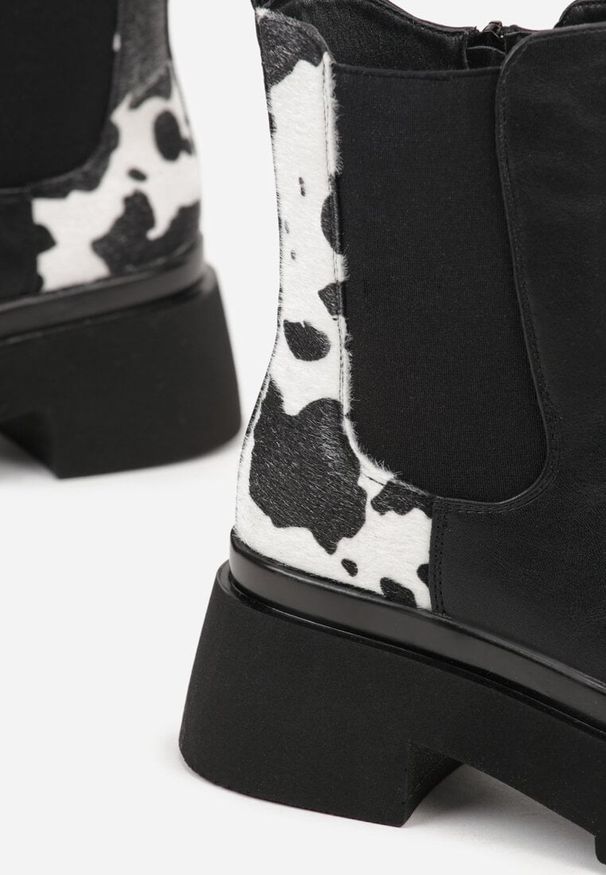 Born2be - Czarno-Białe Botki Sztyblety na Grubej Podeszwie Tevinda. Okazja: na co dzień, na spotkanie biznesowe. Kolor: czarny. Materiał: jeans. Sezon: jesień. Styl: biznesowy, casual