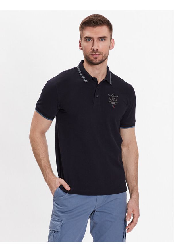 Aeronautica Militare Polo 231PO1673P191 Granatowy Slim Fit. Typ kołnierza: polo. Kolor: niebieski. Materiał: bawełna