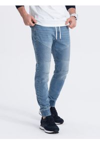 Ombre Clothing - Spodnie męskie joggery jeansowe z przeszyciami - niebieskie V2 OM-PADJ-0113 - XXL. Kolor: niebieski. Materiał: jeans #6
