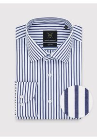 Pako Lorente - PAKO LORENTE – Bawełniana koszula męska w granatowe paski. Kolor: niebieski. Materiał: bawełna. Długość rękawa: długi rękaw. Długość: długie. Wzór: paski #1