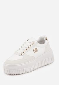 Renee - Białe Chunky Sneakersy VICES z Aplikacją na Platformie ze Żłobieniami Ilunatesa. Kolor: biały. Materiał: jeans. Wzór: aplikacja. Obcas: na platformie #3