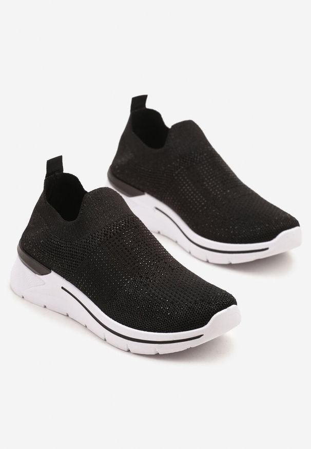 Renee - Czarne Buty Sportowe z Cholewką przed Kostkę z Miękkiego Materiału Ozdobione Cyrkoniami Telianisa. Okazja: na co dzień. Wysokość cholewki: przed kostkę. Kolor: czarny. Materiał: materiał. Szerokość cholewki: normalna. Wzór: aplikacja