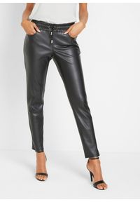 bonprix - Spodnie z gumką w talii, z imitacji skóry. Kolor: czarny. Materiał: skóra #1
