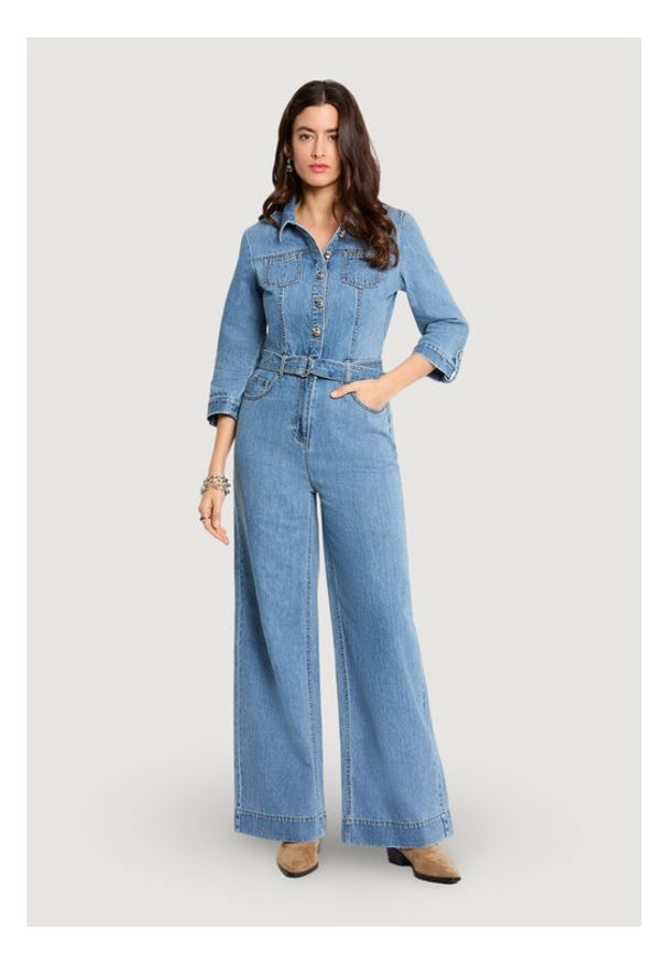 Morgan Kombinezon 261-PIMA Niebieski Wide Leg. Kolor: niebieski. Materiał: bawełna