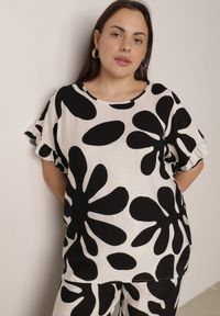 Born2be - Czarny Komplet z Wiskozy Bluzka z Falbankami i Szerokie Spodnie w Liście Thalla. Kolor: czarny. Materiał: wiskoza #2