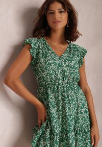 Renee - Zielona Sukienka Sagisa. Kolor: zielony. Materiał: tkanina. Wzór: nadruk. Styl: klasyczny. Długość: mini #4