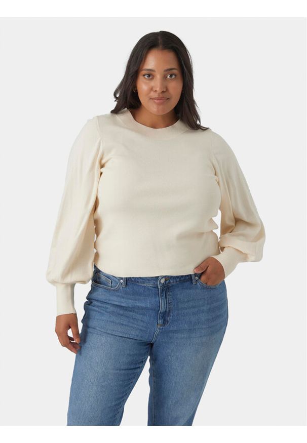 Vero Moda Curve Sweter 10291293 Beżowy Regular Fit. Kolor: beżowy. Materiał: syntetyk