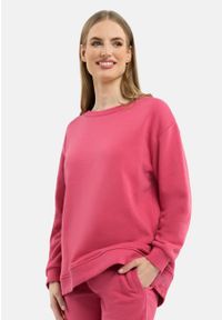Volcano - Bluza oversize B-PAOLA. Typ kołnierza: bez kaptura. Kolor: różowy. Materiał: bawełna, materiał, skóra, poliester. Wzór: napisy