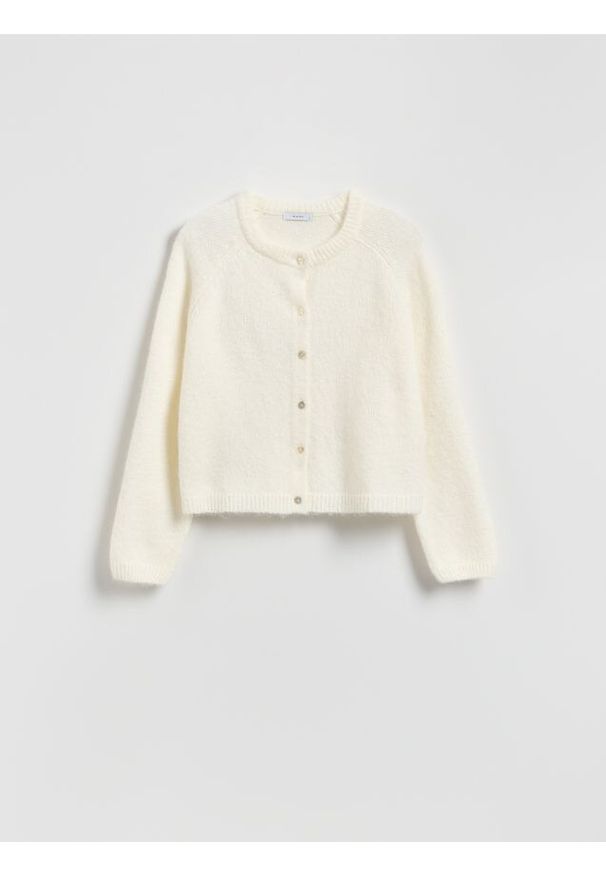 Reserved - Kardigan z domieszką alpaki - kremowy. Kolor: kremowy. Materiał: dzianina, wełna
