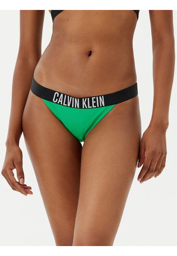 Calvin Klein Swimwear Dół od bikini KW0KW02857 Zielony. Kolor: zielony. Materiał: syntetyk