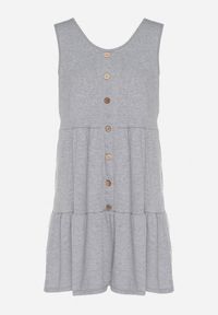 Born2be - Szara Sukienka o Rozkloszowanym Kroju na Szerokich Ramiączkach z Guzikami Saniella. Okazja: na co dzień. Kolor: szary. Długość rękawa: na ramiączkach. Typ sukienki: rozkloszowane. Styl: klasyczny, casual, elegancki #6