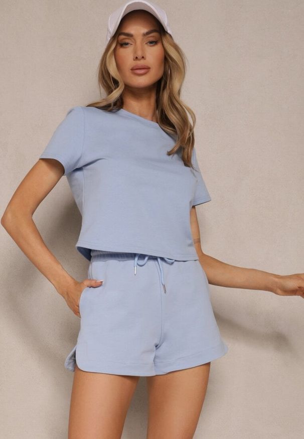 Renee - Niebieskie Dresowe Szorty z Bawełny z Kieszeniami Galierania. Okazja: na co dzień. Kolor: niebieski. Materiał: dresówka, bawełna. Sezon: lato, wiosna. Styl: elegancki, casual