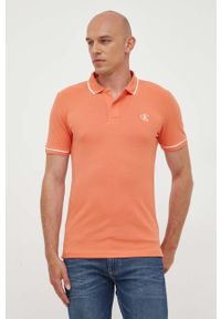 Calvin Klein Jeans polo męski kolor pomarańczowy gładki. Typ kołnierza: polo. Kolor: pomarańczowy. Długość: krótkie. Wzór: gładki #1
